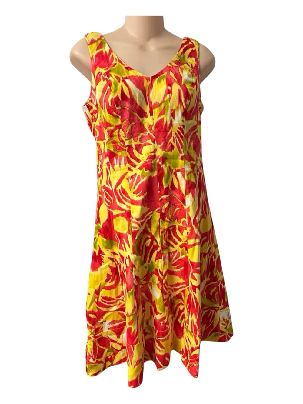 Lauren Ralph Lauren Fit Flare Tank Dress Womens Size 4 Red Yellow Summer